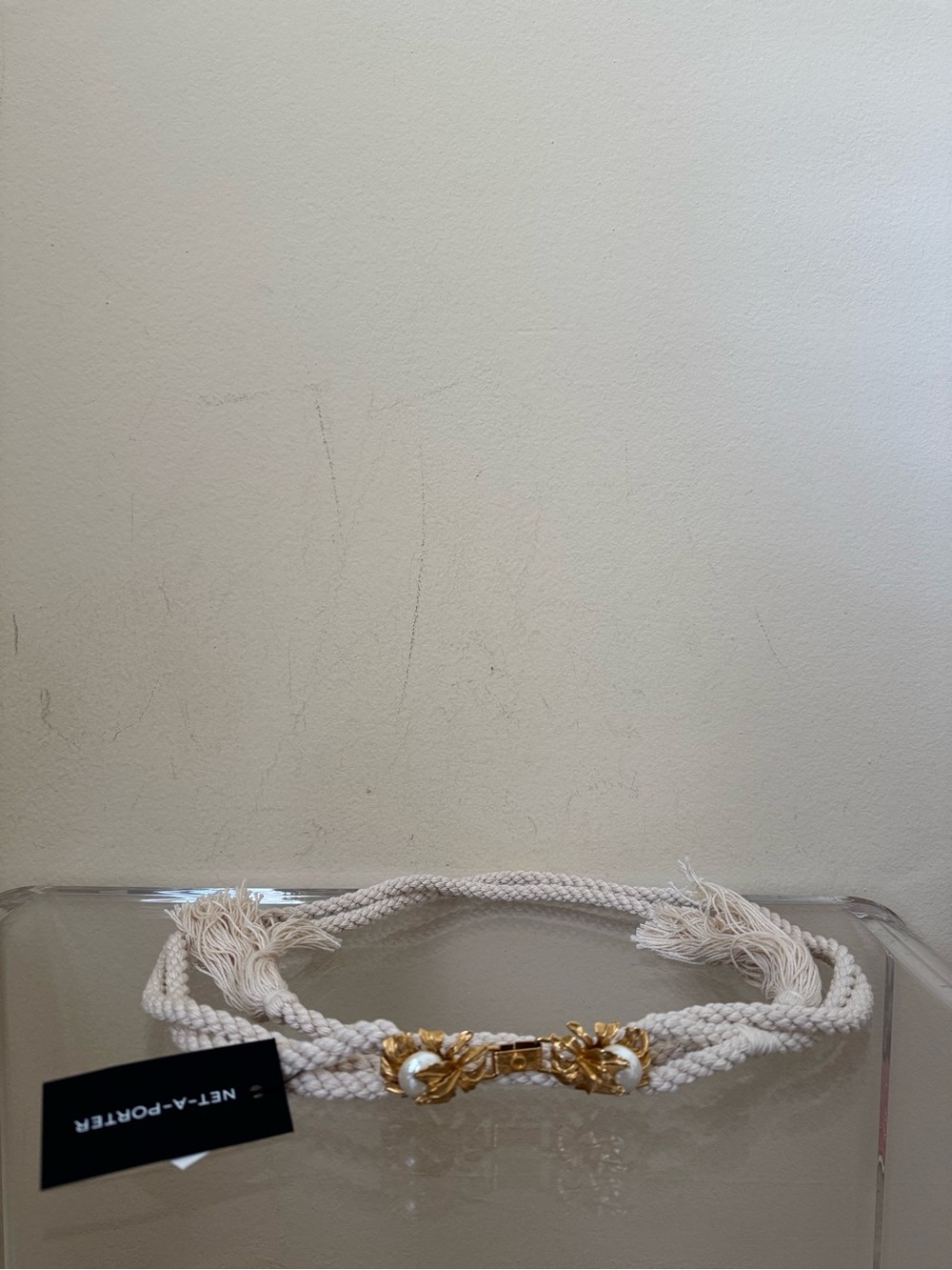 Sonia Petroff New Moonflower Pearl Embellished Braided Rope Belt White One Size